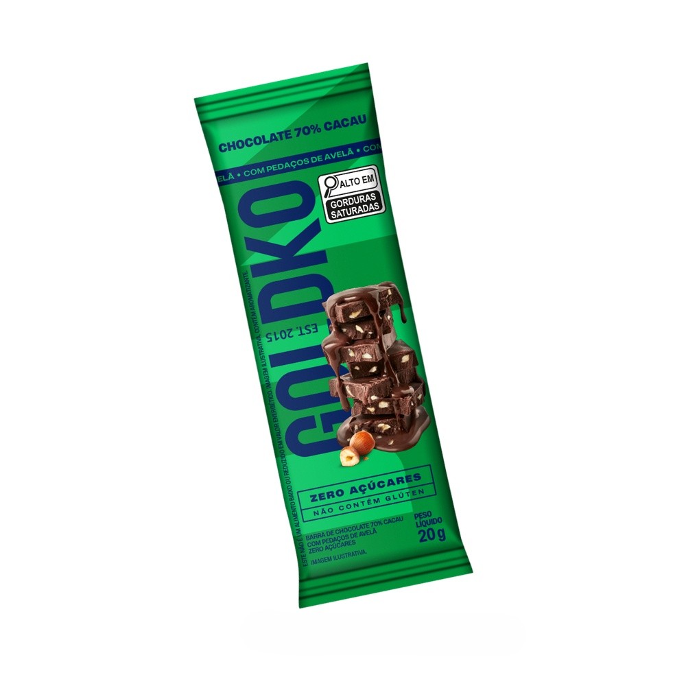 Goldko Barra de Chocolate 70% Cacau + Avelã 20g