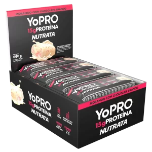 NUTRATA YOPRO 55G DISPLAY C/ 12 BARRAS - MORANGO COM CHOCOLATE BRANCO